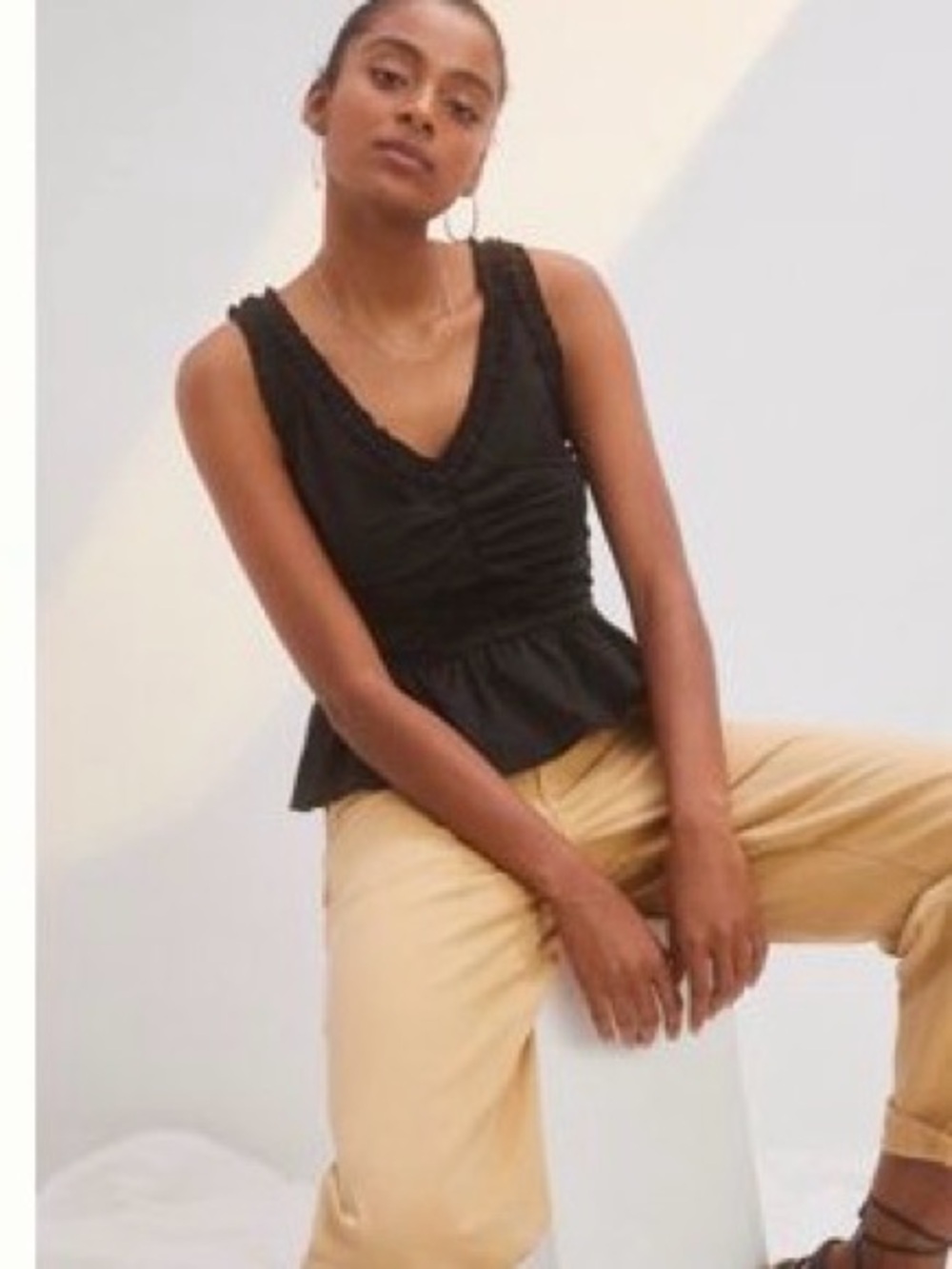Anthropologie Black V-Neck Sleeveless Peplum Camisole